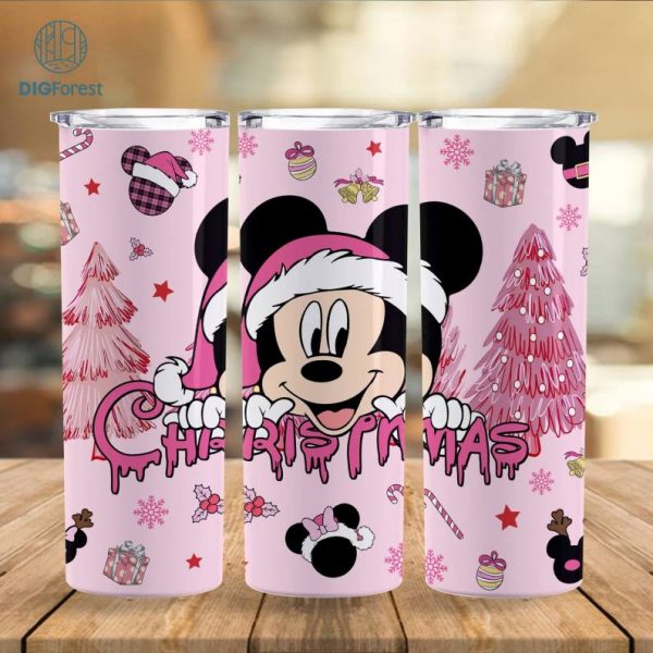 Disney Mickey Pink Merry Christmas Pink 20oz Tumbler Wrap Retro