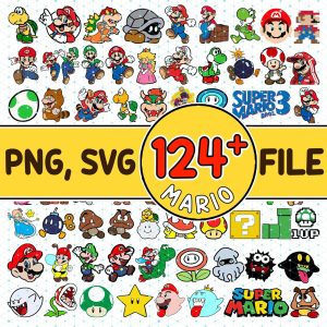 Super Mario 120+ Mega Bundle | Mario Svg Png Bundle | Cricut Cut Files Silhouette | Mario Bros | Luigi Yoshi Peach Bowser | Digital Download