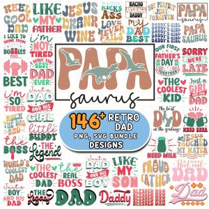140+ Retro Dad Father'S Day Svg Bundle, Dad Png File, Dad Svg, Daddy Png, Best Dad Svg, Papasaurus, Matching Dad And Son, Digital Download