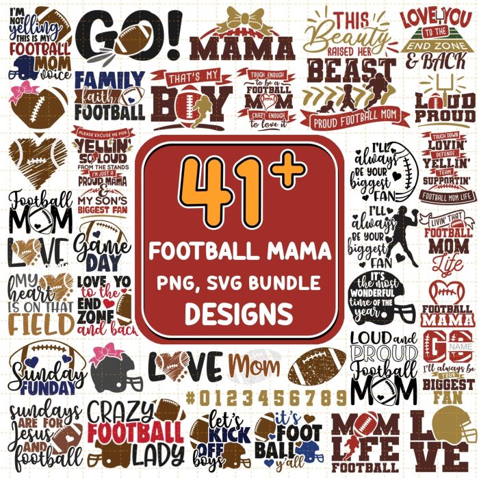 Football Mom Svg Bundle, Football Mama Png File, Football Shirt Svg ...