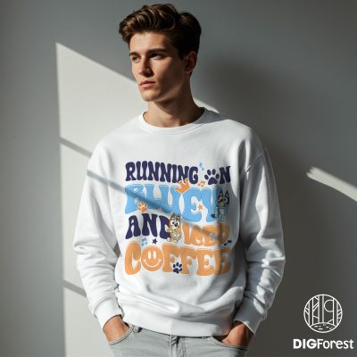 Running on Bluey and Iced Coffee PNG, Bluey Mom PNG, Bluey and Bingo Shirt, Bluey T-Shirt Download, Bluey Instant Digital File