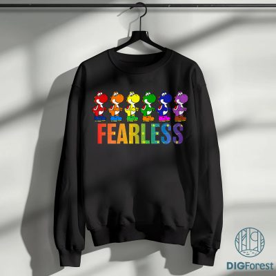 Yoshi Fearless Rainbow PNG, Super Mario Pride Yoshi Clipart, Cute Yoshi LGBTQ PNG, Instant Download, Yoshi Pride Shirt Design