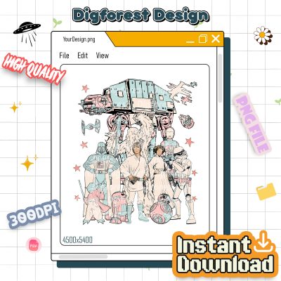 Star Wars PNG File | Vintage Star Wars Characters | Luke Skywalker & Darth Vader | Galaxy’s Edge | May the 4th Design