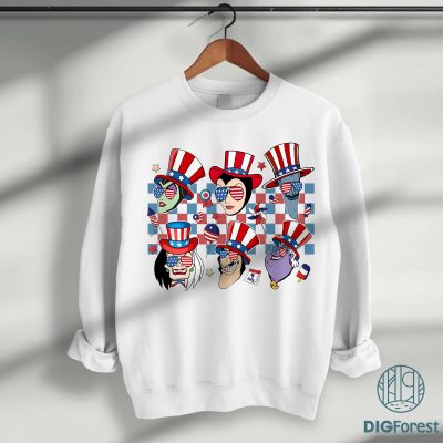 Disney Villains 4th of July PNG | Checkered Patriotic Design | Maleficent & Evil Queen | Independence Day Instant Download