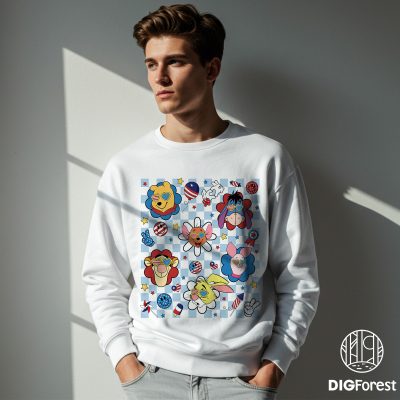 Winnie the Pooh 4th of July Checkered PNG | Pooh & Tigger Happy Independence Day | American Patriotic PNG