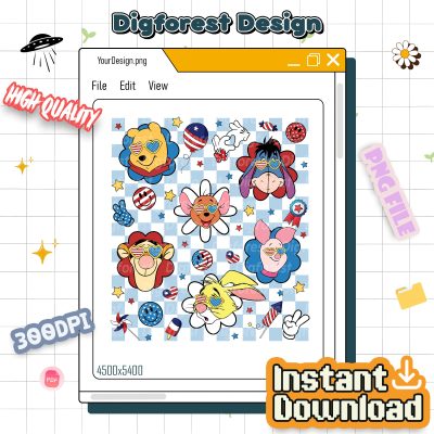 Winnie the Pooh 4th of July Checkered PNG | Pooh & Tigger Happy Independence Day | American Patriotic PNG