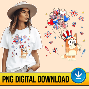Bingo 4th Of July Instant Download, Bluey 4th Of July Family, Bluey American, Fourth Of July PNG File, Red White And Bluey Designs