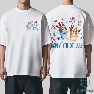 Bluey Bingo 4th of July Shirt – Bluey Birthday Party Tee, Heeler Family Coffee Shirt, Bluey Family Celebration Outfit