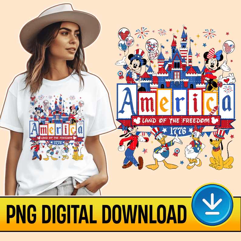 4th Of July Disney Mickey & Friends America PNG File, Mickey Patriotic American Freedom, 4th Of July 1776 Instant Download, Independence Day Design