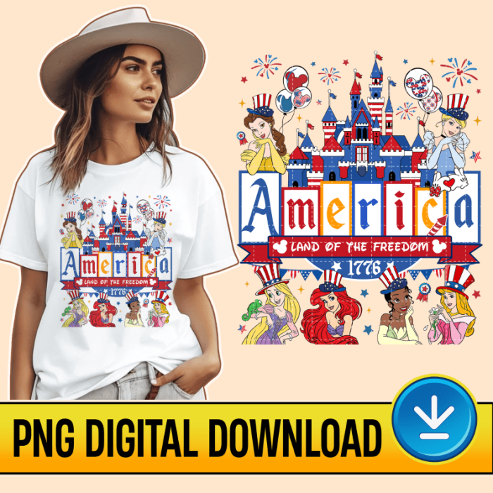 Disney Princess 4th Of July Instant Download, Princess American Patriotic 4th Of July PNG, America Freedom, Women 4th July, Ariel Belle Cinderella, Digital Download