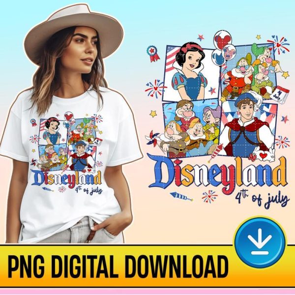 4th Of July America Disney Snow White & Seven Dwarfs PNG, Snow White 4th Of July Instant Download, Snow White Princess, Patriotic American Freedom