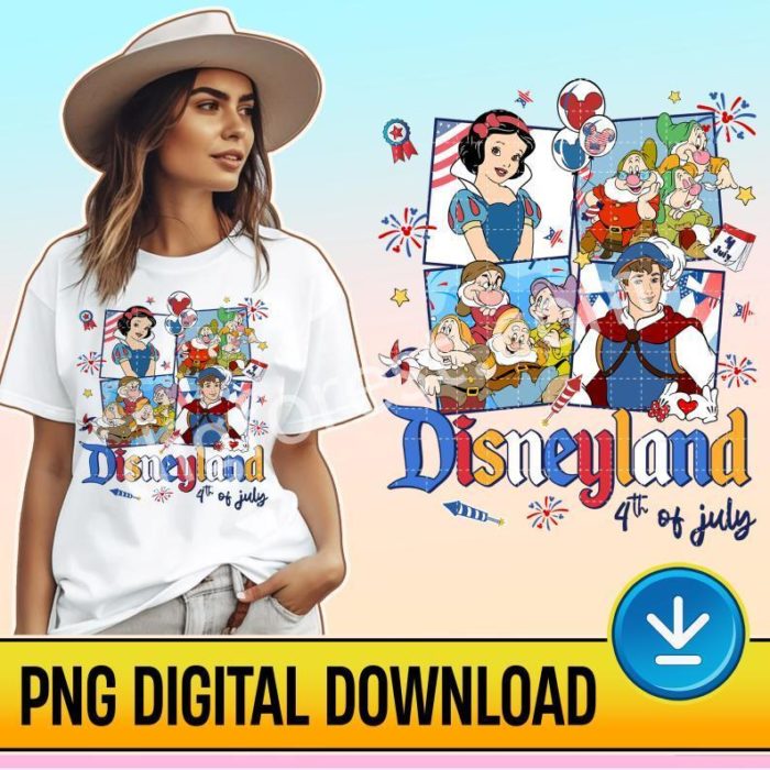 4th Of July America Disney Snow White & Seven Dwarfs PNG, Snow White 4th Of July Instant Download, Snow White Princess, Patriotic American Freedom