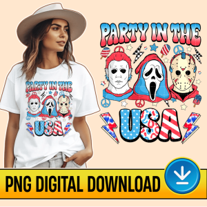 Horror 4th Of July Party In The USA PNG File | 4th Of July Horror Movie Insntant Download | USA Flag | American Patriotic | Michael Myers