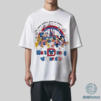 Disney Mickey & Friends 4th of July PNG | Patriotic Red White & Blue Design | Instant Sublimation Download