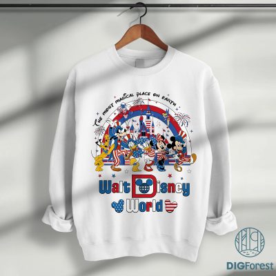 Disney Mickey & Friends 4th of July PNG | Patriotic Red White & Blue Design | Instant Sublimation Download