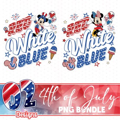 Mickey & Minnie 4th of July PNG | Red, White & Blue Patriotic Design | Sublimation File | Instant Download