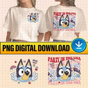Bluey Party In The USA Png File | Red White and Bluey Shirt | Bluey and Bingo 4th July Instant Download | Bluey Toddler Bluey Heeler Family