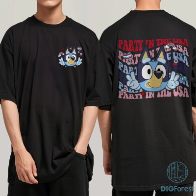 Bluey Party in the USA PNG, Red White and Bluey Shirt Design, Bluey and Bingo 4th of July Clipart, Heeler Family Instant Download