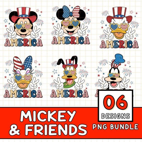 Disney Mickey & Friends 4th Of July PNG Bundle, America 4th Of July PNG, American Family Matching, Fourth Of July Sublimation, Cut Files For Cricut