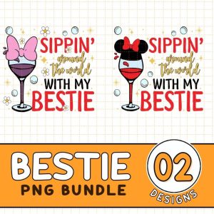 Disney Minnie & Daisy Bestie Sipping Around The World PNG, Besties Matching, Minnie Daisy Cricut PNG, Epcot Drink Around, Sublimation Prints Design