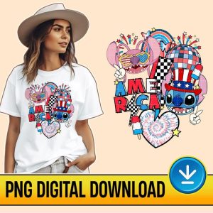 Disney Stitch Angel 4th Of July Sublimation PNG, Lilo And Stitch 4th Of July, Retro America PNG, Independence Day, Cut Files For Cricut Silhouette