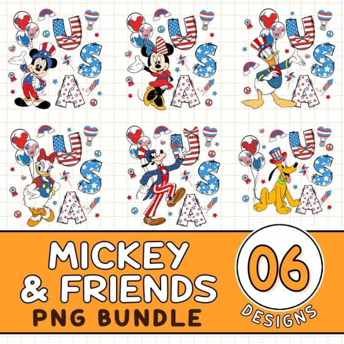 Disney Vintage Mickey and Friends Happy 4th of July Png | Mickey US Flag Independence Day 2023 | Family Patriotic Memorial Day | Instant Download