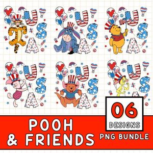 Disney Winnie The Pooh 4th Of July PNG, American Freedom, Fourth Of July Digital Files, Independence, Tigger Eeyore 4th Of July, Instant Download