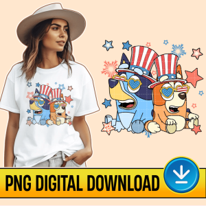 Bluey Bingo 4Th Of July Sublimation | Bluey 4Th Of July Png | Red White And Bluey | American Boy Girl Png | Patriotic | Digital Download