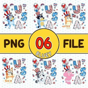 Bluey 4Th Of July Png Bundle | Bluey Family 4Th Of July Sublimation | Red White And Bluey | American Usa Flag Png | Instant Digital Download