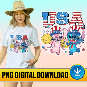 Disney Stitch and Angel 4th Of July Png, 4th of July digital download, USA Flag Sunglasses Shirt, Stitch Angel Couple Shirt, Matching Family 4th of July, Instant Download
