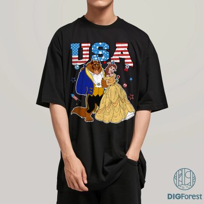 Disney Beauty and the Beast 4th of July PNG | Belle & Beast Couple | USA Flag Sunglasses | Matching Family