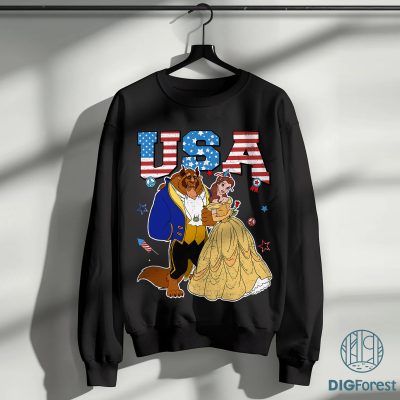 Disney Beauty and the Beast 4th of July PNG | Belle & Beast Couple | USA Flag Sunglasses | Matching Family