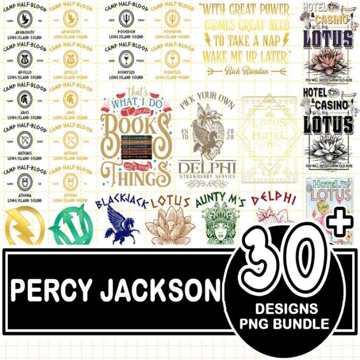 Percy Jackson Novel Series Designs Bundle | Book Lover Gift | Percy Jackson Bookish | Camp Halfblood PNG | Trident Marked Sword