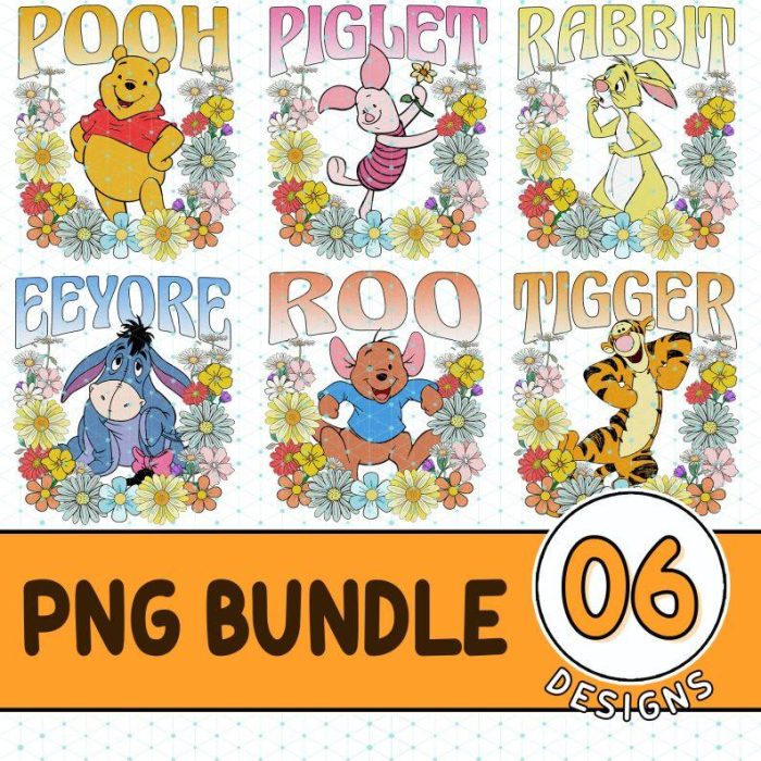 Disney Vintage Floral Winnie The Pooh Png | Goovy Pooh Bear Png | Pooh and Co Png | Floral Disneyland Png | Disneyland Woman Shirt Disneyland Shirt