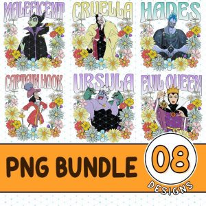 Vintage Floral Disney Villain Png | Villains Friends Png | Chillin Like a villain Png | Maleficent Ursula Evil Queen Cruella Yzma Shirt