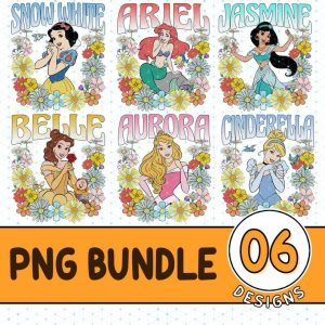 Vintage Disney Princess Floral Png | Disneyworld Princess Characters Shirt | Custom Princess | Disneyland Girl Png | Women Shirt | Ariel