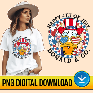 Disney Donald 4th Of July PNG, Donald Checkered Happy 4th Of July, Donald America, Fourth Of July, American Patriotic Instant Download