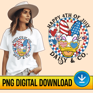 Disney Daisy 4th Of July PNG, Donald Checkered Happy 4th Of July, Daisy America, Fourth Of July, American Patriotic Instant Download