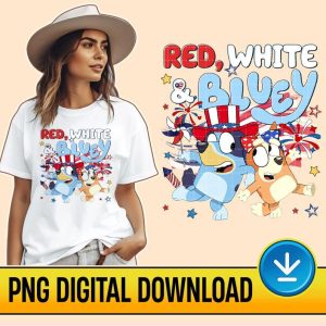 Red White and Bluey Png File, Bluey and Bingo 4th July Shirt, Bluey Independence Day Shirt, Bluey Fireworks Shirt, Independence Day 2023 Tee