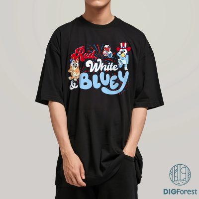 Red White and Bluey Shirt – Bluey and Bingo 4th of July Tee, Bluey Fireworks Independence Day 2025 Shirt, Patriotic Bluey Celebration Outfit