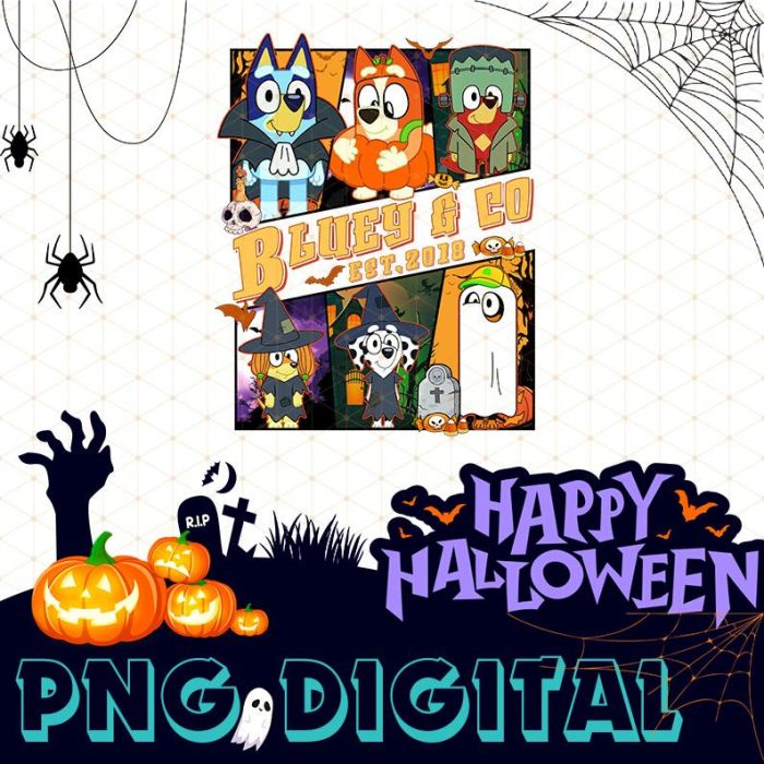 Bluey And Co Halloween Sublimation Design, Bluey Bingo Halloween Png, Halloween Costume, Vampire, Witches, Horror Halloween Digital Download