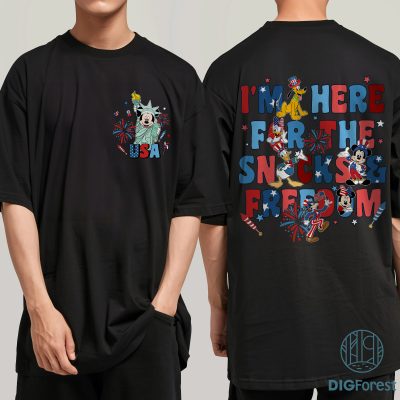 Disneyland I’m Here for the Snacks and Freedom PNG | Mickey & Friends 4th of July | Patriotic Disney Family Shirt