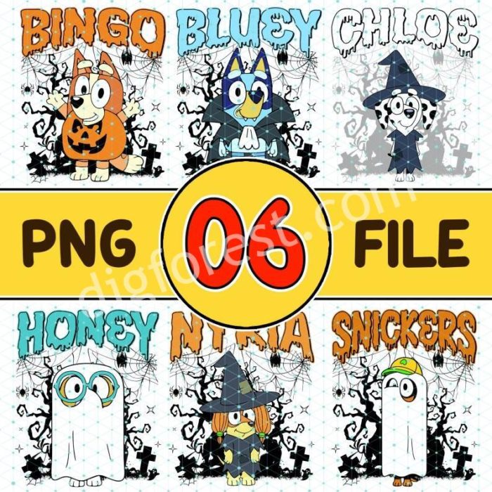 Bluey Halloween Costume PNG Bundle, Bluey Matching Family Halloween Insatnt Download, Bluey Halloween, Bluey Halloween Bundle Digital Prints