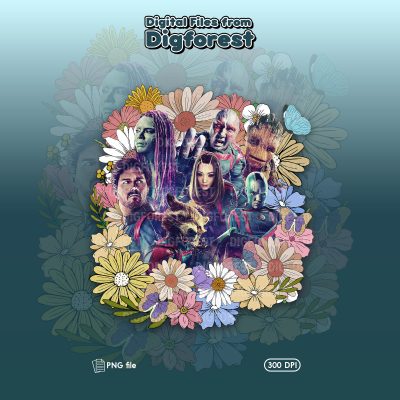 Guardians of the Galaxy Vol 3 PNG | Vintage Floral Rocket Raccoon & Star-Lord | Cosmic Rewind Instant Download