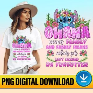 Disney Lilo And Stitch Ohana Means Family PNG, Stitch Hawaiian Sublimation Design, Stitch Shirt For Girls PNG, Instant Digital Download