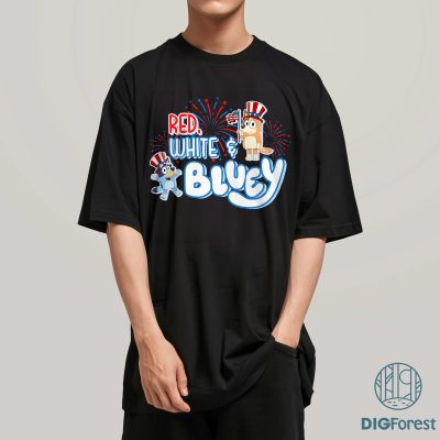 Red White and Bluey Png | Bluey and Bingo 4th July Png | Bluey Toddler Shirt | Bluey Fourth of July Bluey Fireworks Shirt Heeler Family