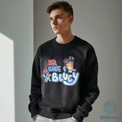 Red White and Bluey Png | Bluey and Bingo 4th July Png | Bluey Toddler Shirt | Bluey Fourth of July Bluey Fireworks Shirt Heeler Family