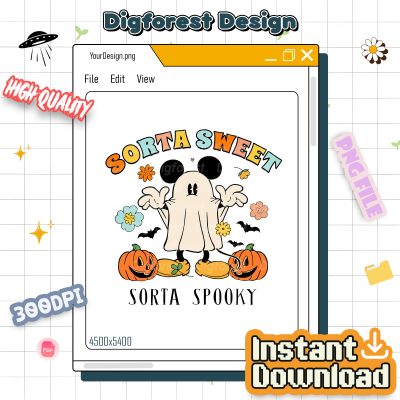 Disney Mickey Sorta Sweet Sorta Spooky PNG – Ghost Halloween Clipart, Flower Pumpkin Design, Mickey Spooky Season PNG
