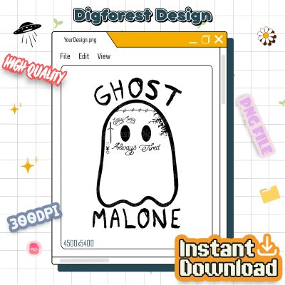 Ghost Malone PNG – Always Tired Funny Halloween Design, Post Malone Ghost Clipart, Spooky Season Gift PNG