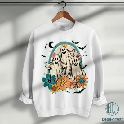Cute Floral Ghost PNG – Boo PNG, Retro Halloween PNG, Kid Shirt Design, Spooky Fall Sublimation Design